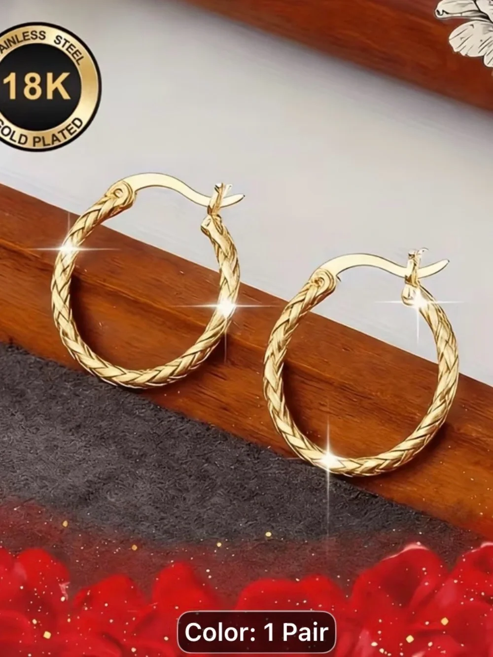 18K Gold-Plated Twisted Hoop Earrings - Women Jewelry